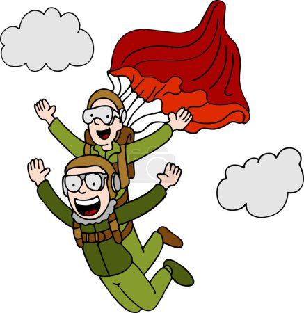 Illustration for Two men with flying parachute - Royalty Free Image