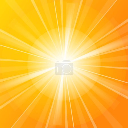 Ilustración de Sol naranja brillante estalló con rayos. - Imagen libre de derechos
