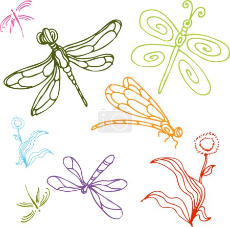 Ilustración de Set of decorative elements dragonflies - Imagen libre de derechos