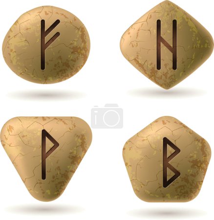Illustration for Collection of golden stones with runes isolated on white background - Royalty Free Image