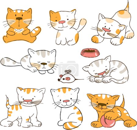 Téléchargez les illustrations : Ensemble de chats et chatons. illustration vectorielle. - en licence libre de droit