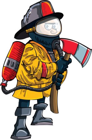 Illustration for Vector illustration of cartoon fireman holding axe - Royalty Free Image