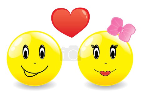 Téléchargez les illustrations : Deux émoticônes souriants avec cœur - en licence libre de droit