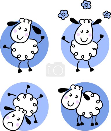 Téléchargez les illustrations : Jeu de moutons dessin animé pour la conception et l'impression - en licence libre de droit