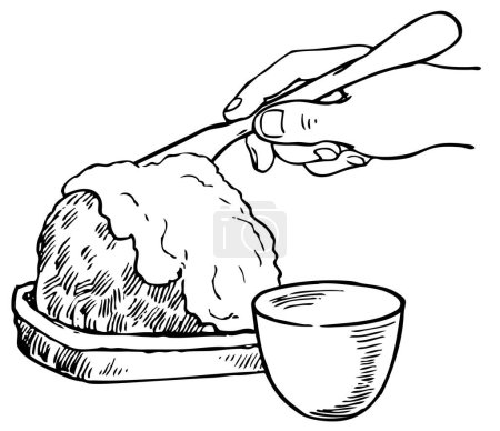 Ilustración de Ilustración de una ilustración dibujada a mano de un chef sosteniendo un plato y un cuchillo - Imagen libre de derechos