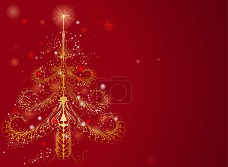 Illustration for Golden Christmas tree with snowflakes - Royalty Free Image