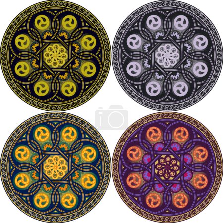 Illustration for Set of four colored mandalas. vector illustration. - Royalty Free Image