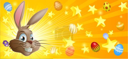 Ilustración de Conejito de Pascua con huevos y estrellas - Imagen libre de derechos