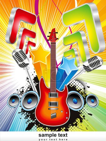Illustration for Musical background with guitar and speaker. - Royalty Free Image