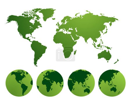 Ilustración de Mapa verde del mundo con globos - Imagen libre de derechos