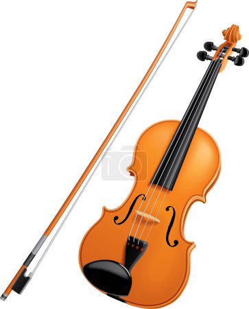 Illustration for Violin and bow, illustration, vector on white background. - Royalty Free Image
