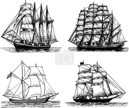 Illustration for Vector set of sailing ships - Royalty Free Image