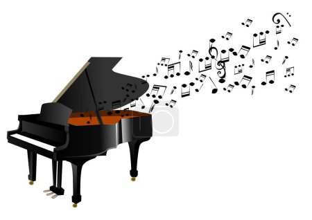 Téléchargez les illustrations : Illustration du piano à queue avec des notes - en licence libre de droit