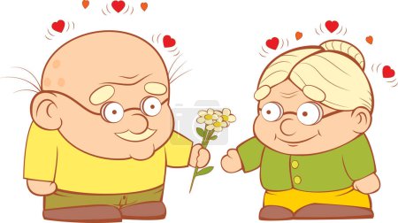 Téléchargez les illustrations : Grand-père donne des fleurs à ma grand-mère. Illustration vectorielle chérie
. - en licence libre de droit