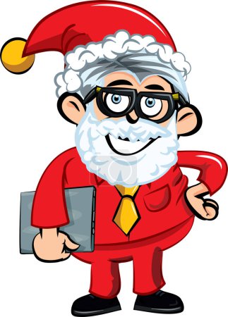 Téléchargez les illustrations : Illustration vectorielle de personnage de dessin animé heureux Père Noël, homme d'affaires - en licence libre de droit