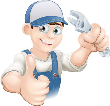 Illustration for Vector illustration of a cartoon plumber showing thumb up - Royalty Free Image