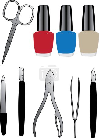 Illustration for A set of tools and nail polish. Vector illustration. - Royalty Free Image