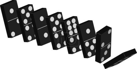 Illustration for Domino Effect - Standing Black Tiles Isolated On White Background - Royalty Free Image