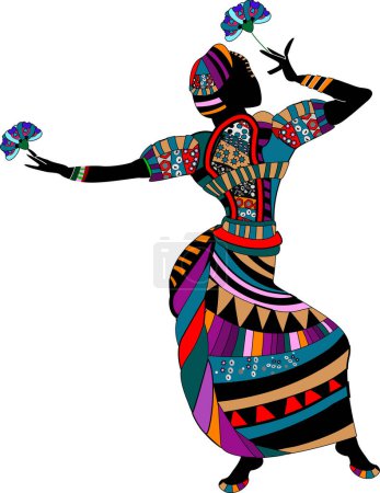 Téléchargez les illustrations : Danseuse africaine dansant sur fond blanc - en licence libre de droit