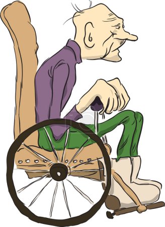 Téléchargez les illustrations : Vieil homme en fauteuil roulant vecteur - en licence libre de droit