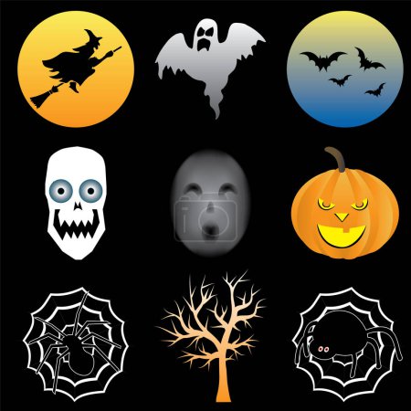 Téléchargez les illustrations : Halloween Icônes vue de fond - en licence libre de droit