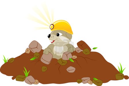 Illustration for Illustration of cute little cartoon mole sitting in the ground - Royalty Free Image