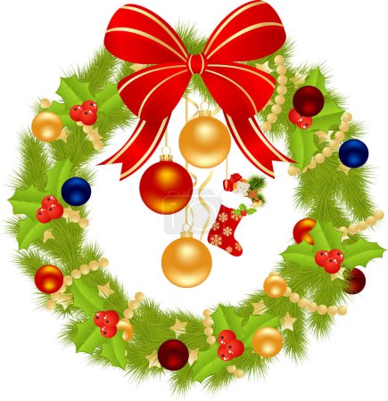 Illustration for Christmas wreath with some decorations - Royalty Free Image