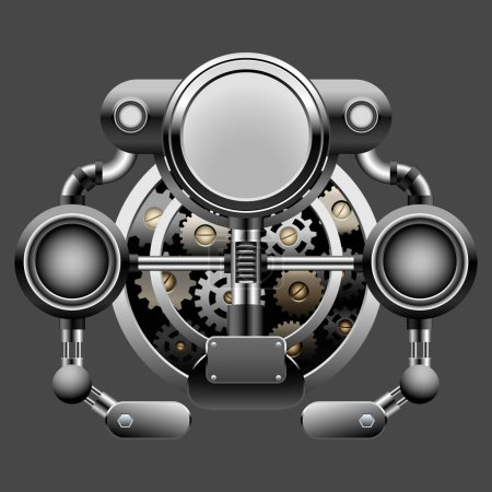 Ilustración de Reloj mecánico metálico abstracto sobre fondo gris - Imagen libre de derechos