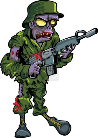 Téléchargez les illustrations : Soldat zombie dessin animé avec pistolet - en licence libre de droit