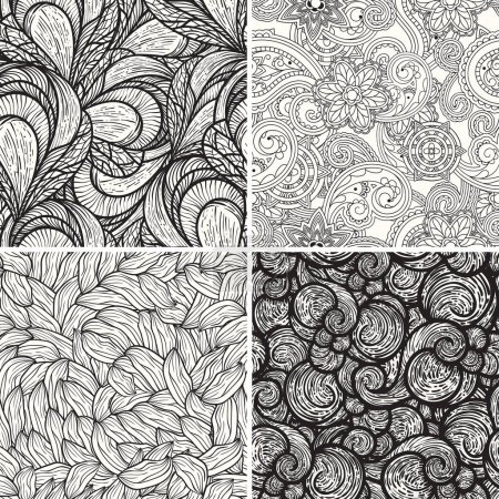 Téléchargez les illustrations : Ensemble de quatre motifs floraux décoratifs - en licence libre de droit