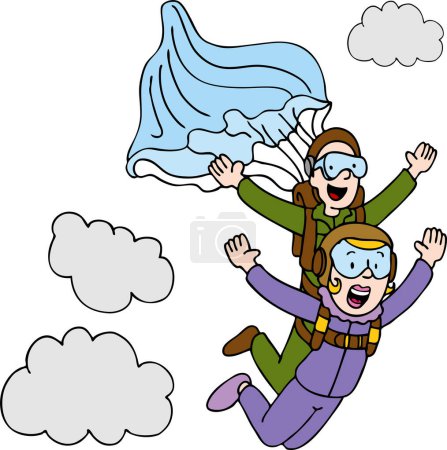 Téléchargez les illustrations : Ensemble vectoriel de personnes heureuses sautant avec parachute - en licence libre de droit