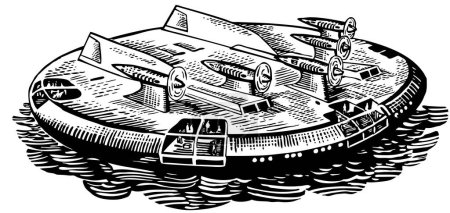 Téléchargez les illustrations : Bateau avec voiles dans l'océan - en licence libre de droit