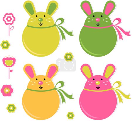 Téléchargez les illustrations : Ensemble de lapins de Pâques isolés sur fond blanc. - en licence libre de droit