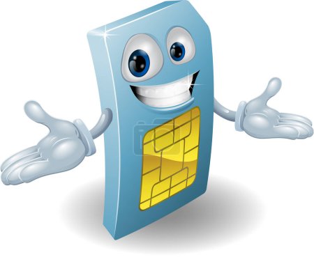 Illustration for Illustration of cartoon character of mobile phone card smiling with open palms - Royalty Free Image