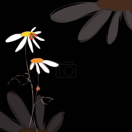Illustration for Spring summer flowers with ladybirds on black background - Royalty Free Image