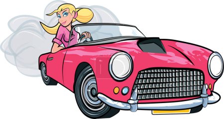 Ilustración de Chica de dibujos animados conduciendo un coche. - Imagen libre de derechos