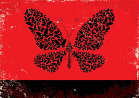 Illustration for Butterfly made from small butterflies on red background - Royalty Free Image