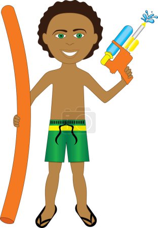 Téléchargez les illustrations : Illustration de petit garçon witt pistolet à eau. - en licence libre de droit