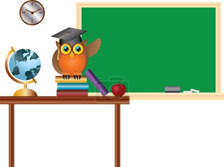 Illustration for Owl Teacher in Classroom with Chalkboard Illustration - Royalty Free Image