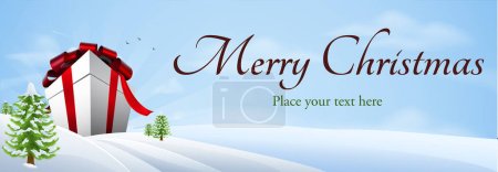 Illustration for Christmas greeting banner with gift box and snow, christmas background illustration. - Royalty Free Image