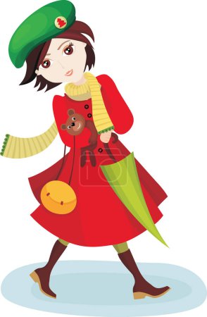 Illustration for Girl in red jacket during the walk - Royalty Free Image