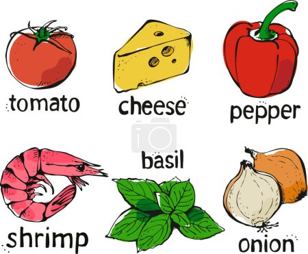 Ilustración de Conjunto de diferentes tipos de alimentos - Imagen libre de derechos