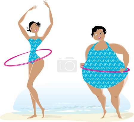 Téléchargez les illustrations : Femmes en bikini et hula hoop. - en licence libre de droit