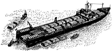 Illustration for Black and white vector illustration of a ship - Royalty Free Image