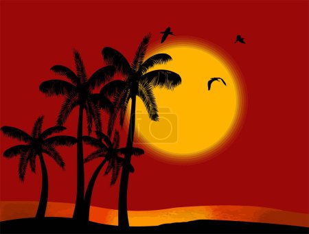 Illustration for Sunset on the beach, illustration - Royalty Free Image