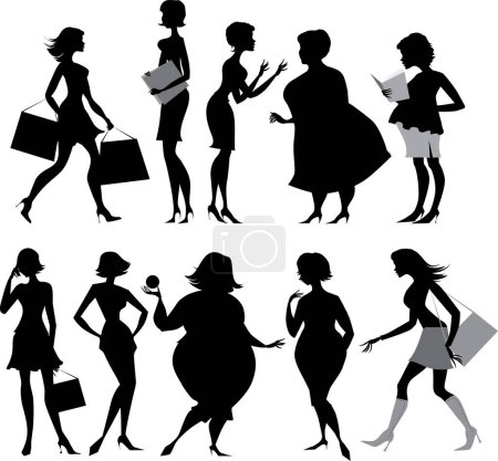 Illustration for Vector silhouettes of women of different shapes - Royalty Free Image