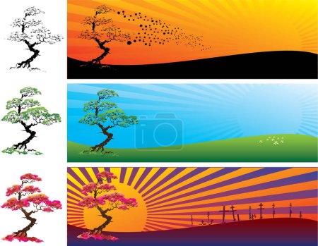 Ilustración de El árbol en el paisaje en diferentes estaciones - Imagen libre de derechos