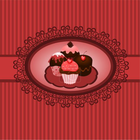 Illustration for Cupcake and red ribbon - Royalty Free Image