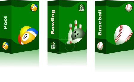 Ilustración de Colección de carpetas verdes con juegos deportivos escritos en cada - Imagen libre de derechos