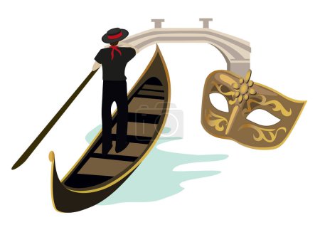 Téléchargez les illustrations : Illustration de gondolier allant avec la gondole - en licence libre de droit
